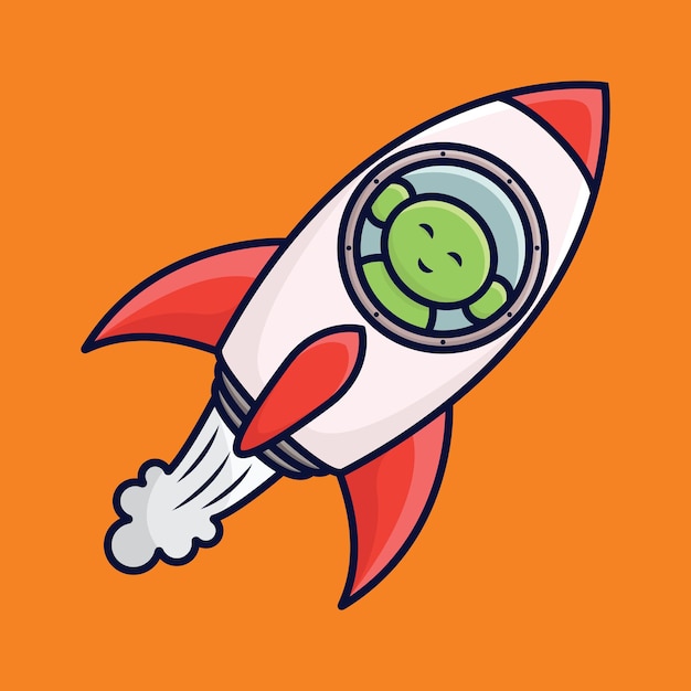 Cute rocket alien cartoon vector icon illustration logo mascot hand drawn concept trandy cartoon