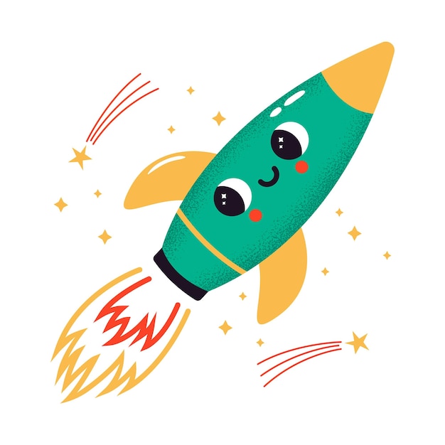 Vector cute rocket character with face expression in cartoon style