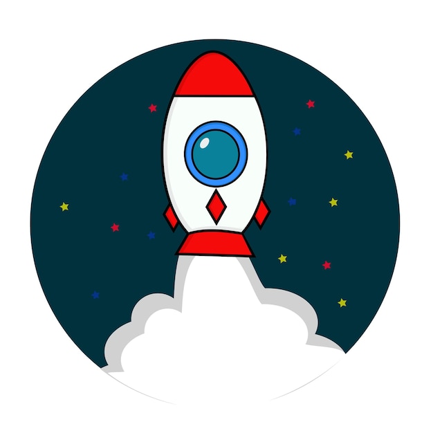 Cute rocket icon illustration flat