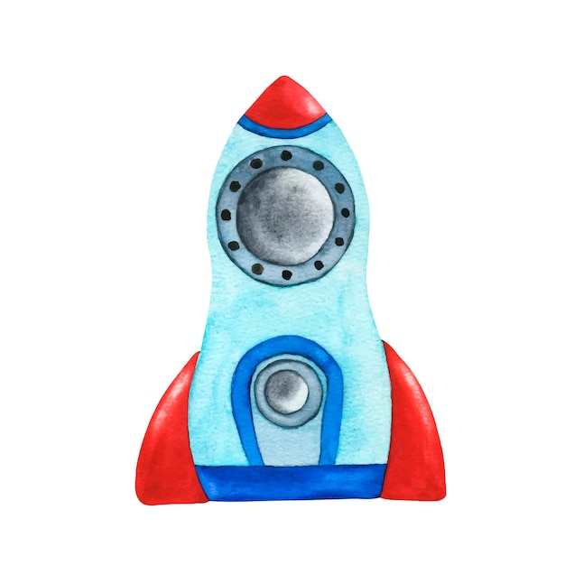 cute rocket in space isolated on transparent watercolor illustration of outer space with stars