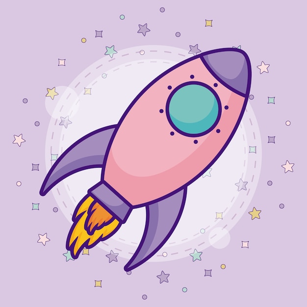 cute rocket with colorful stars