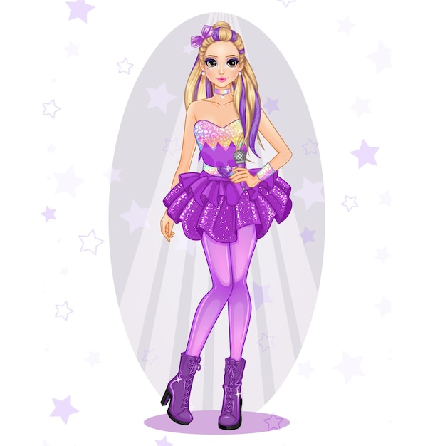 Cute rockstar singer girl purple dress