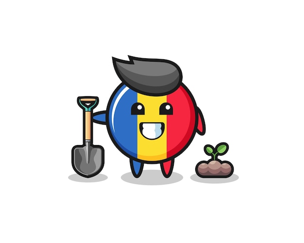 Cute romania flag cartoon is planting a tree seed cute design