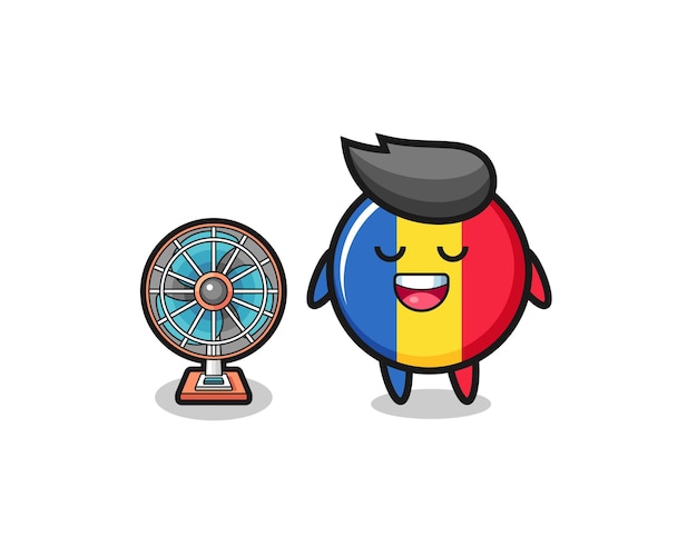 Cute romania flag is standing in front of the fan , cute design