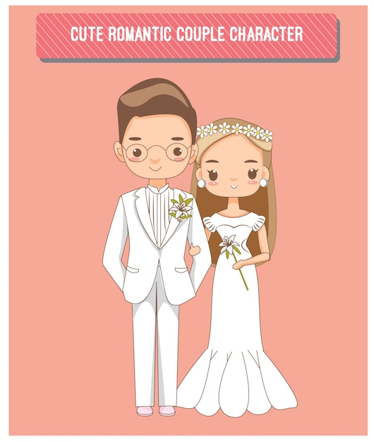 Cute romantic couple charactor for wedding invitations card