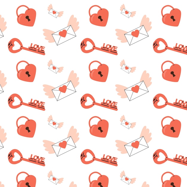 Cute romantic doodle pattern with key and lock letter vector illustration can used for wrapping