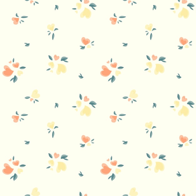 Cute romantic pattern with hearts and leaves