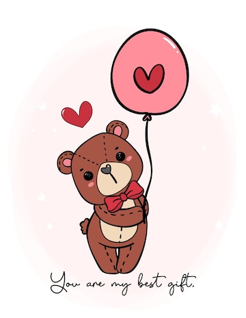 Premium Vector  Cute romantic teddy bear wears red bow hold