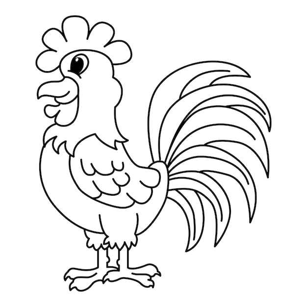 Vector cute rooster cartoon coloring page illustration vector for kids coloring book