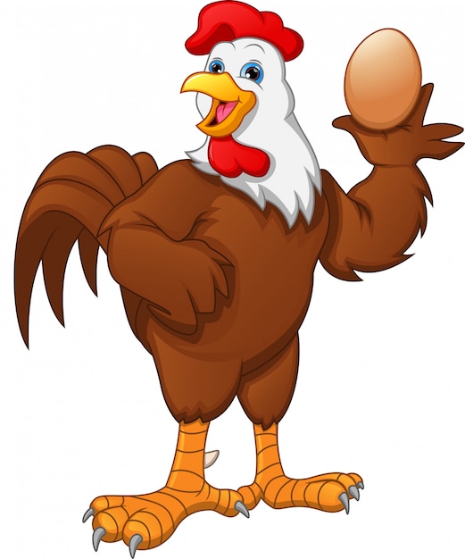 Vector cute rooster cartoon holding egg