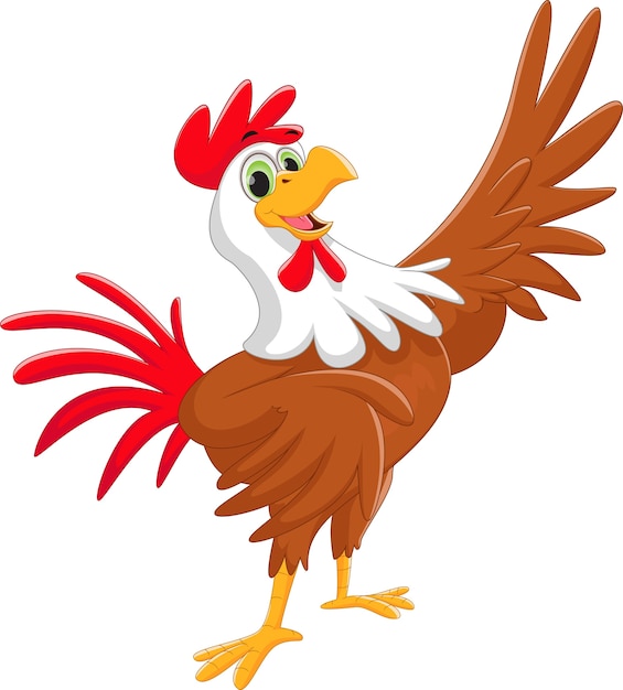 Vector cute rooster cartoon waving