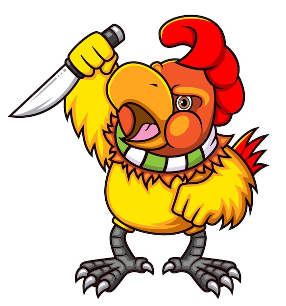 The cute rooster with knife