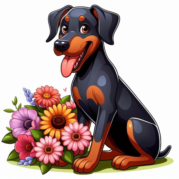 Cute Rottweiler Dogs amp Flower Vector Cartoon illustration