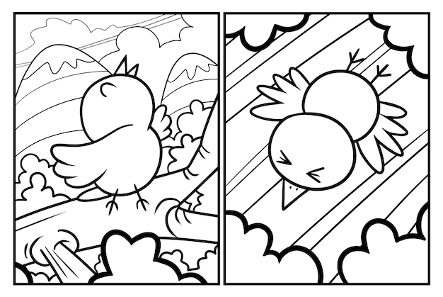 かわいい丸みを帯びた鳥の漫画の着色のページ