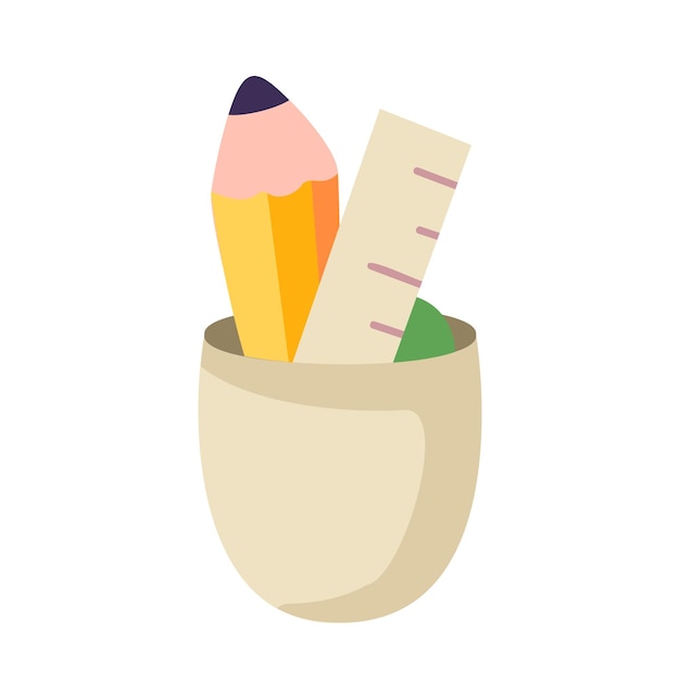 Premium Vector | Cute rules pen inside the mug on white background