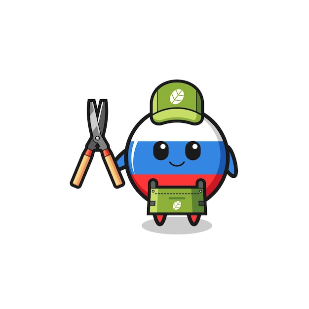 Vector cute russia flag as gardener mascot cute design