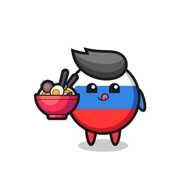 麺を食べるかわいいロシアの旗のバッジのキャラクター