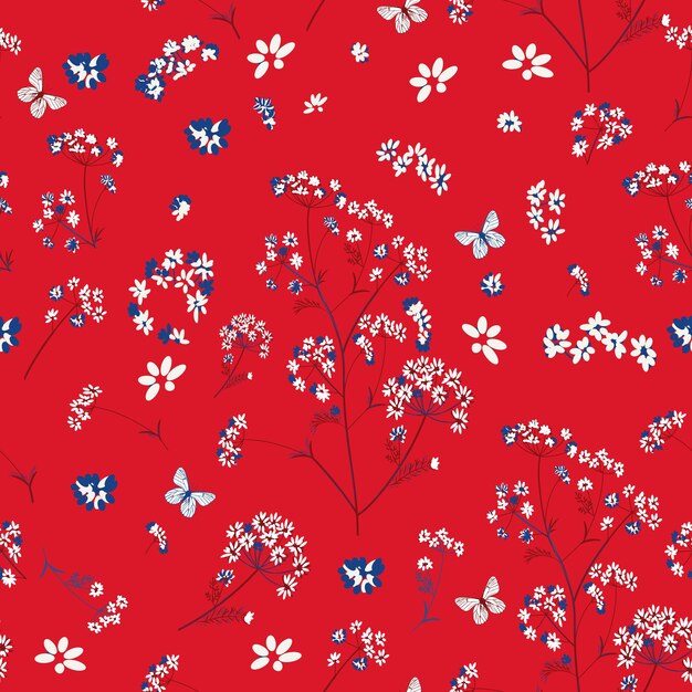 Вектор Милый деревенский векторный рисунок с цветами на красном
