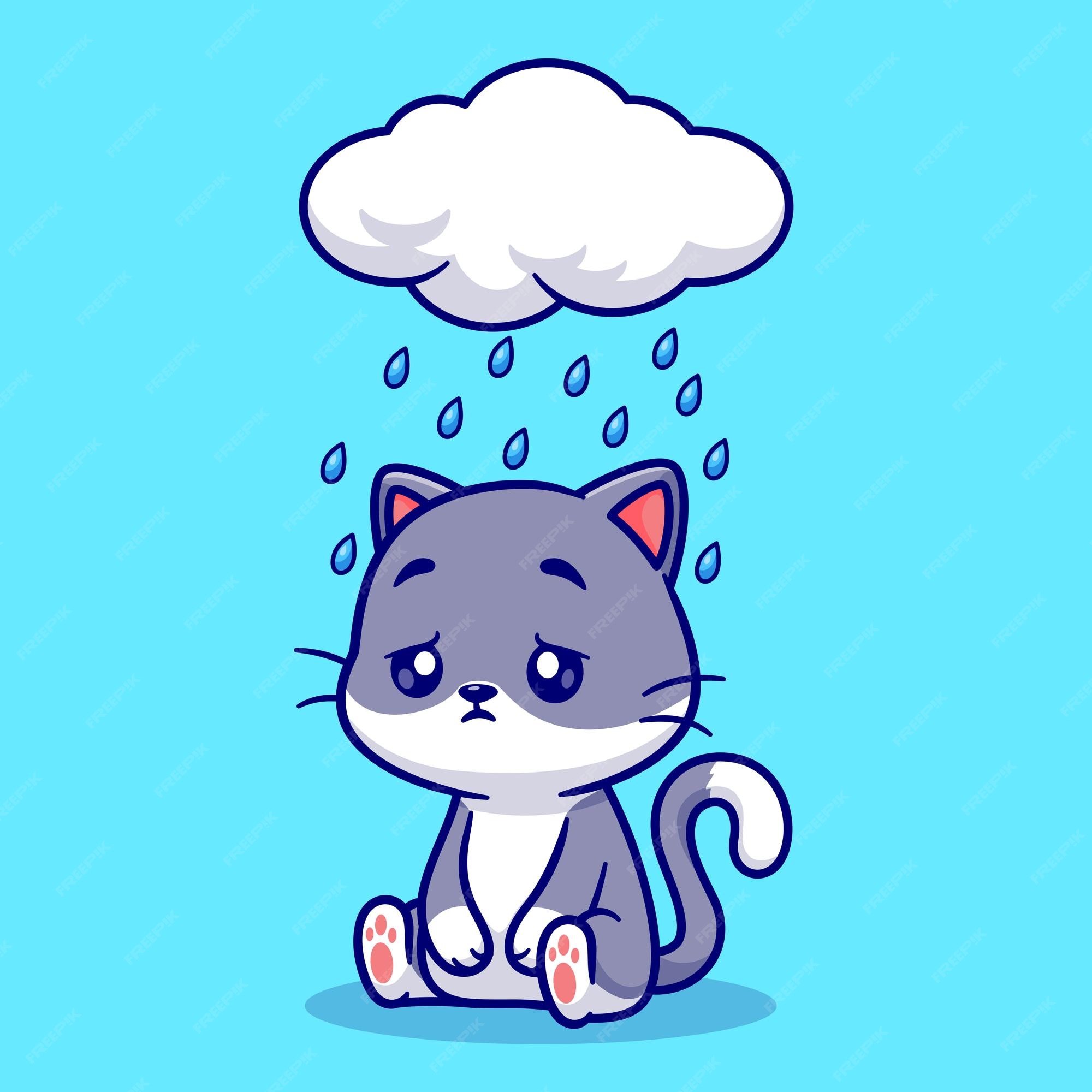 Premium Vector | Cute sad cat sitting under rain cloud cartoon vector icon illustration animal nature icon isolated Premium Vector | Cute sad cat sitting under rain cloud cartoon vector icon illustration animal nature icon isolated