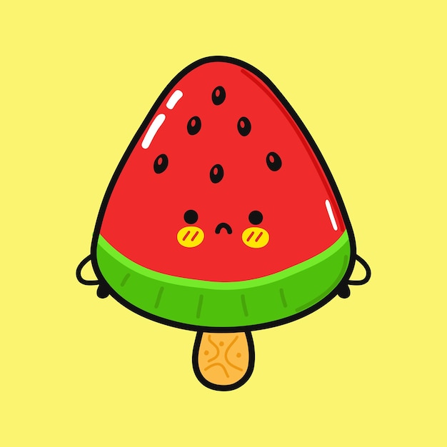 Cute sad watermelon  ice cream character