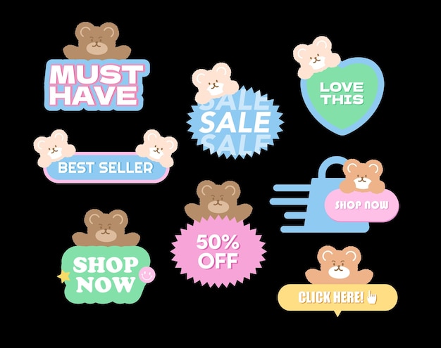 Cute sale badges with Teddy Bear such as Must Have Sale Shop Now 50 Off for online shopping