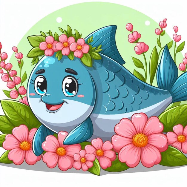 Vector cute salmon fish vector cartoon illustration