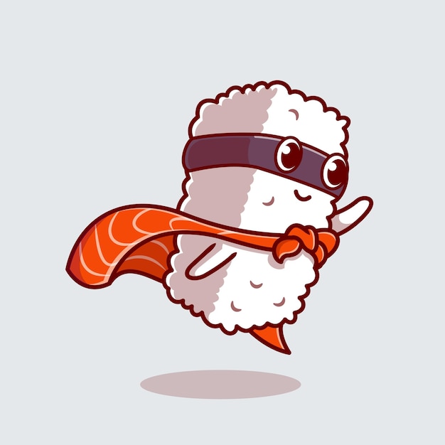 Cute Salmon Sushi Hero Cartoon Icon Illustration.