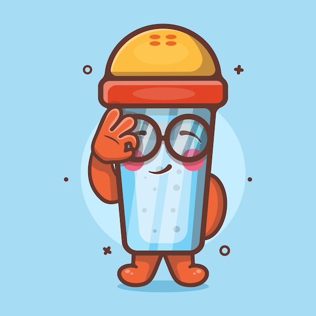 Vector cute salt shaker character mascot with ok sign hand gesture isolated cartoon in flat style design