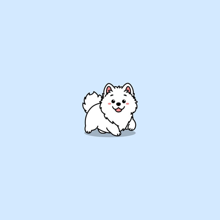Vector 귀여운 사모에드 개 산책 만화 터 일러스트레이션