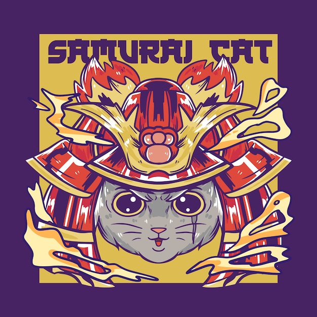 Vector cute samurai cat illustration