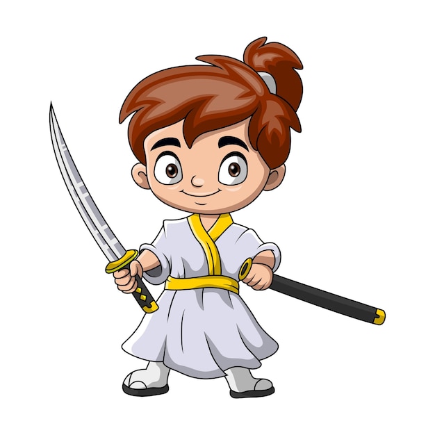 Cartoon di un bel ragazzo guerriero samurai