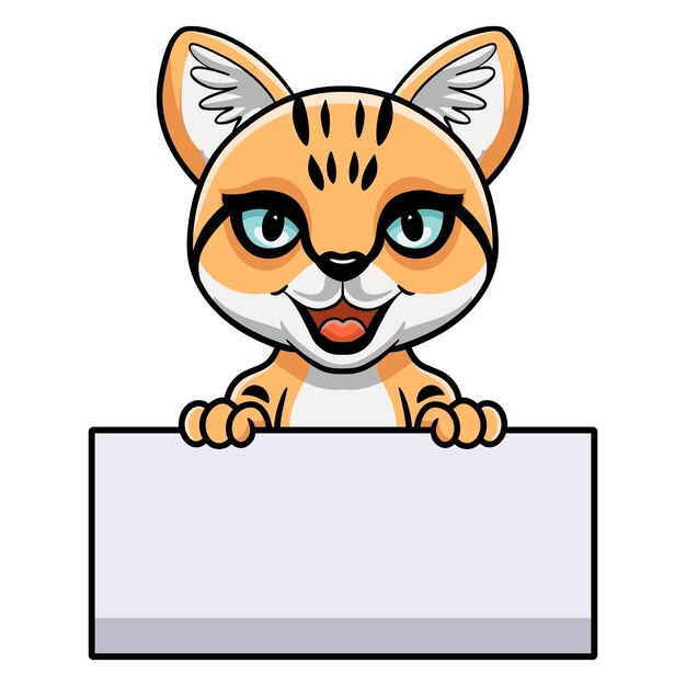 Cute sand cat cartoon holding blank sign