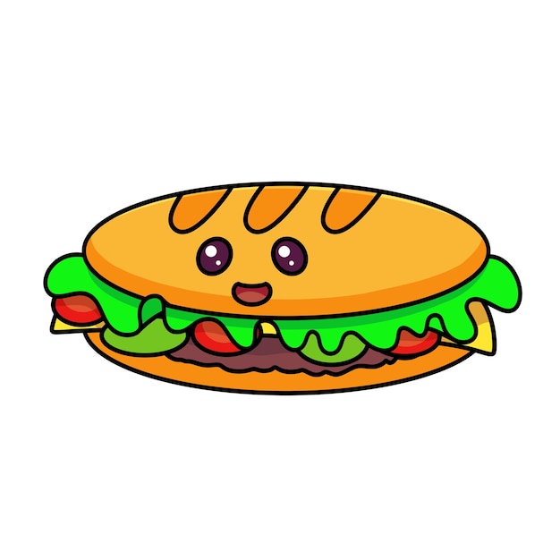 Sandwich carino - personaggio dei cartoni animati - illustrazione vettoriale