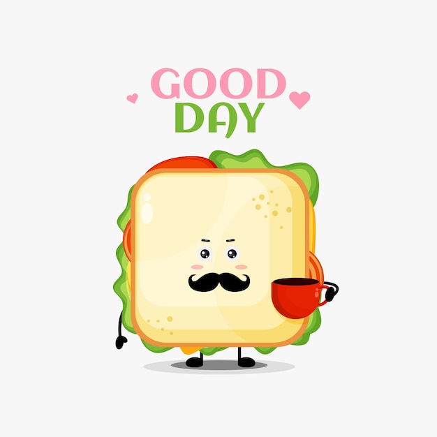 Cute sandwich character with coffee cup