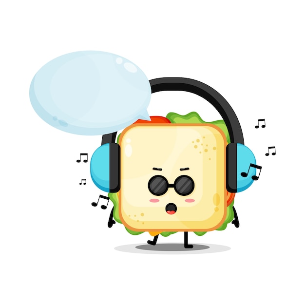 Mascotte sveglia del panino che ascolta la musica