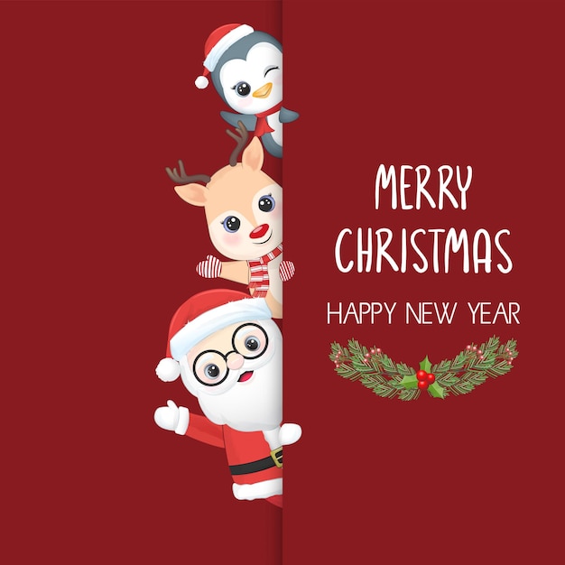 Premium Vector | Cute santa and animals christmas and new year illustration