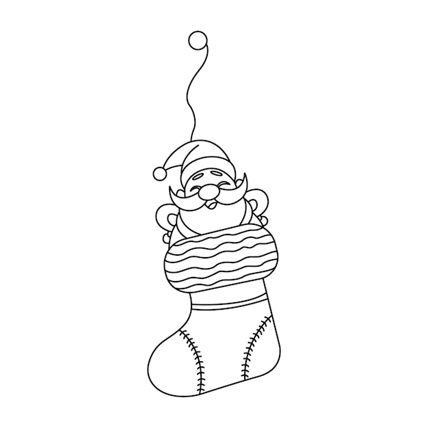 Симпатичный персонаж Санты в векторе носков изолирован на белом фоне. Рождественский вектор.