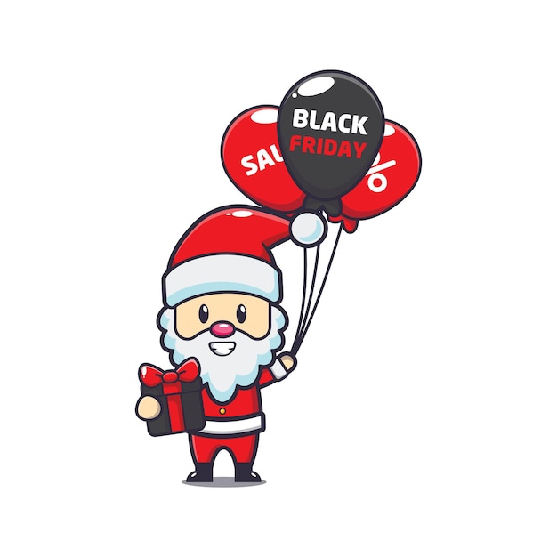 cute santa claus in black friday sale cartoon mascot illustration