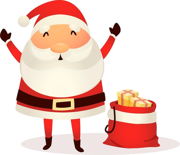 아이들을위한 크리스마스 선물을 가져 오는 귀여운 산타 클로스