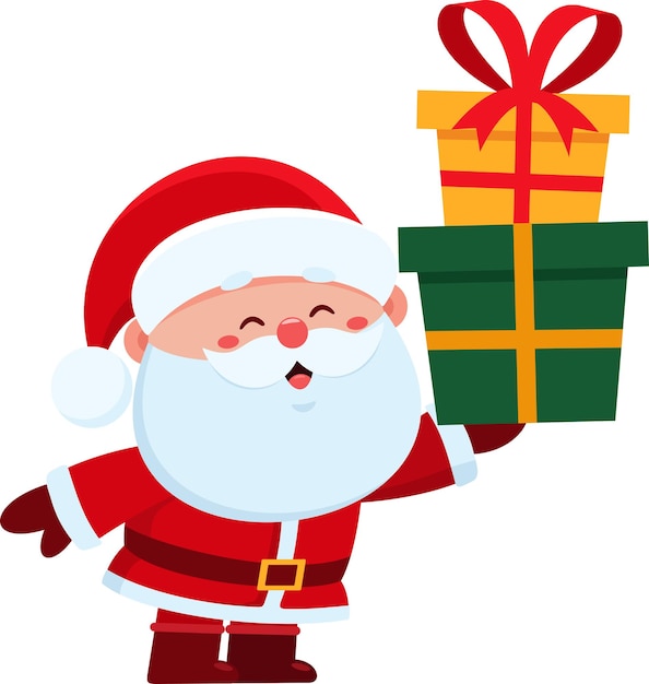 Cute Santa Claus Cartoon Character Holding Up Gift Boxes