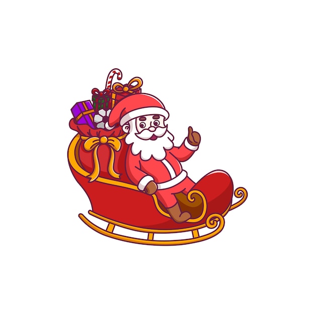 Cute santa claus cartoon character riding the sleigh