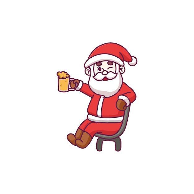 Vector cute santa claus cartoon character sitting