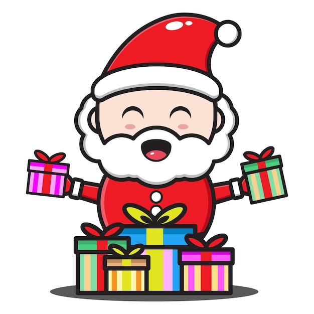 Cute santa claus cartoon illustration holding gifts