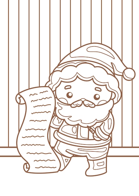 Cute Santa Claus Character Decorated Christmas Holiday Coloring Activity for Kids and Adult