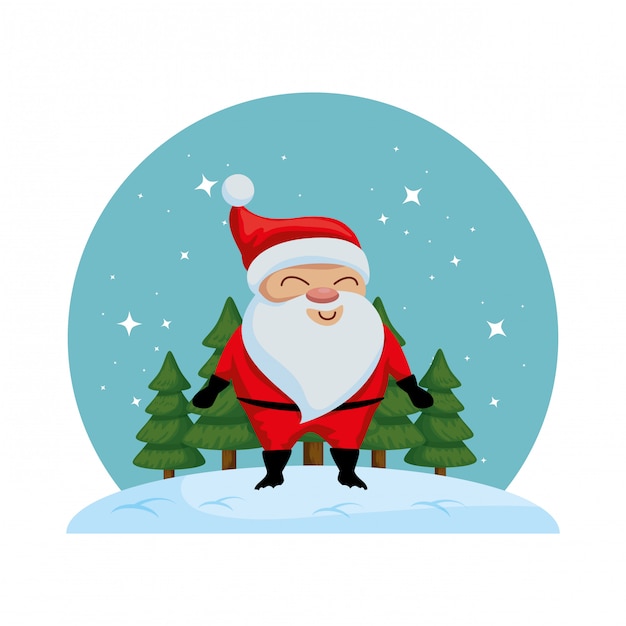 Vector cute santa claus character in ice scape