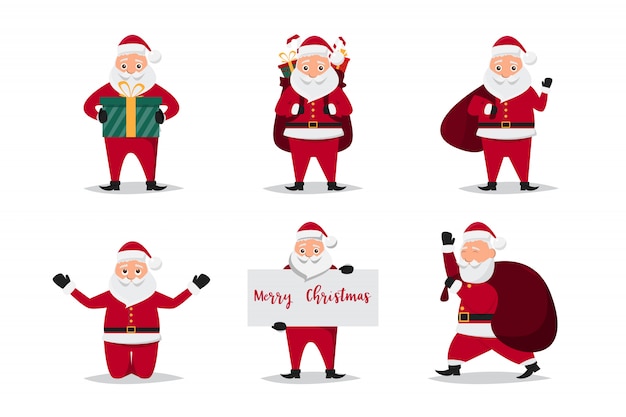 Cute santa claus characters in different emotions