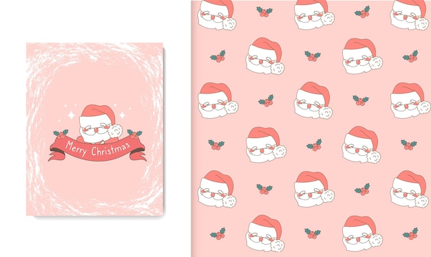 Cute santa claus doodle seamless pattern Christmas card and wallpaper