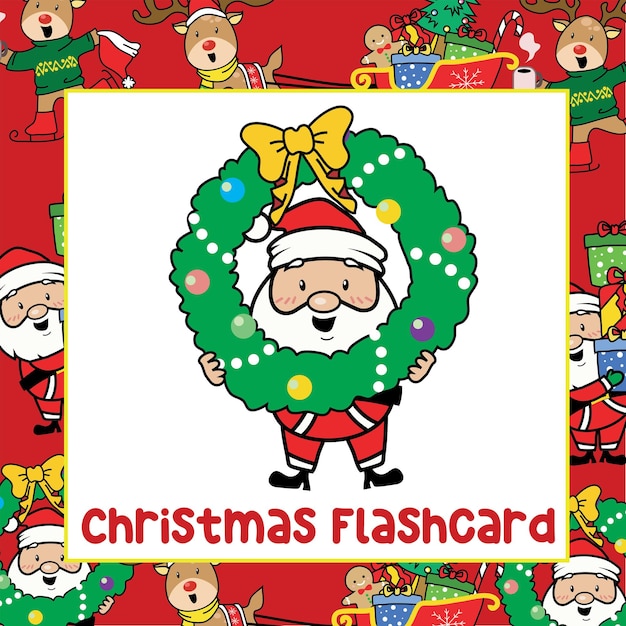 Cute Santa Claus Flashcard for Children. Educational card for preschool. Vector illustration.