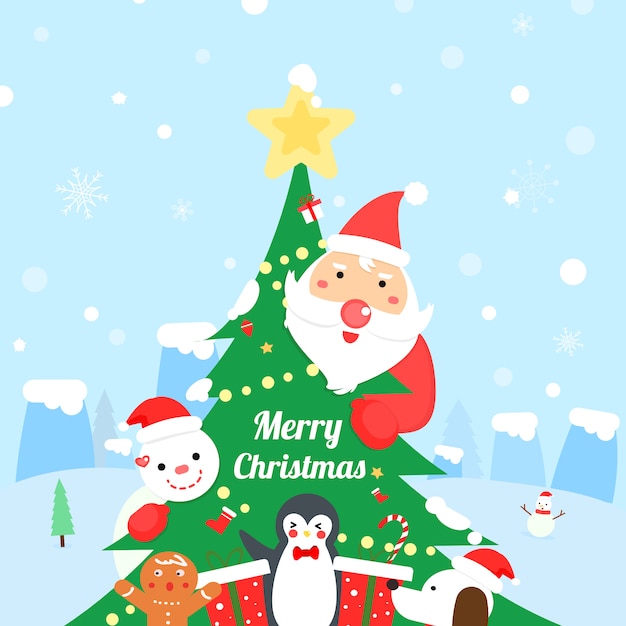 cute Santa Claus and friend cartoon vector.Merry Christmas card.