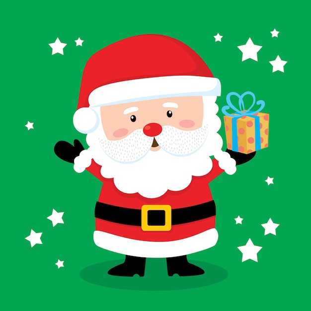 Милый Санта-Клаус на зеленом фоне, иллюстрация